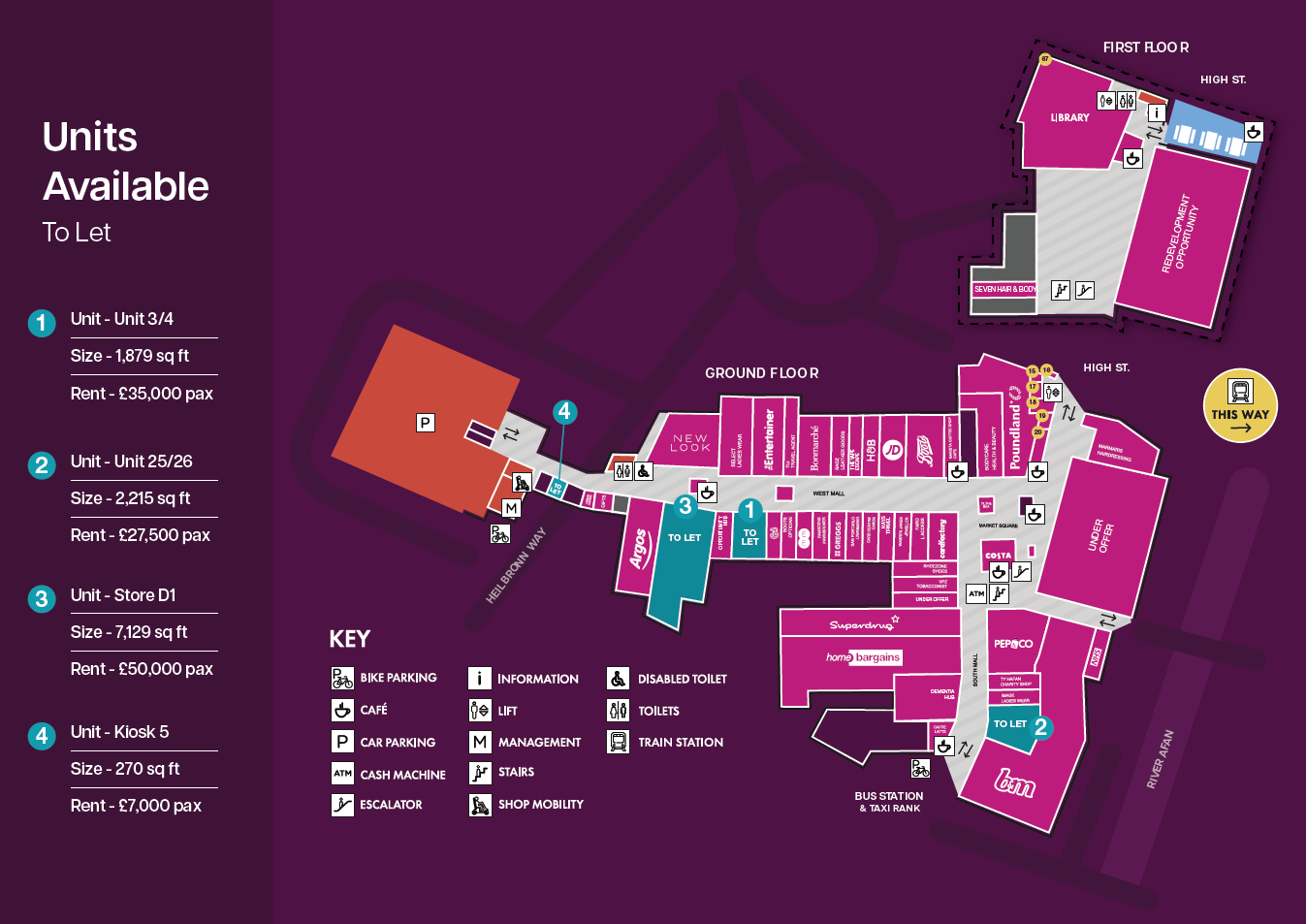 Aberafan Shopping Centre Map showing available units.