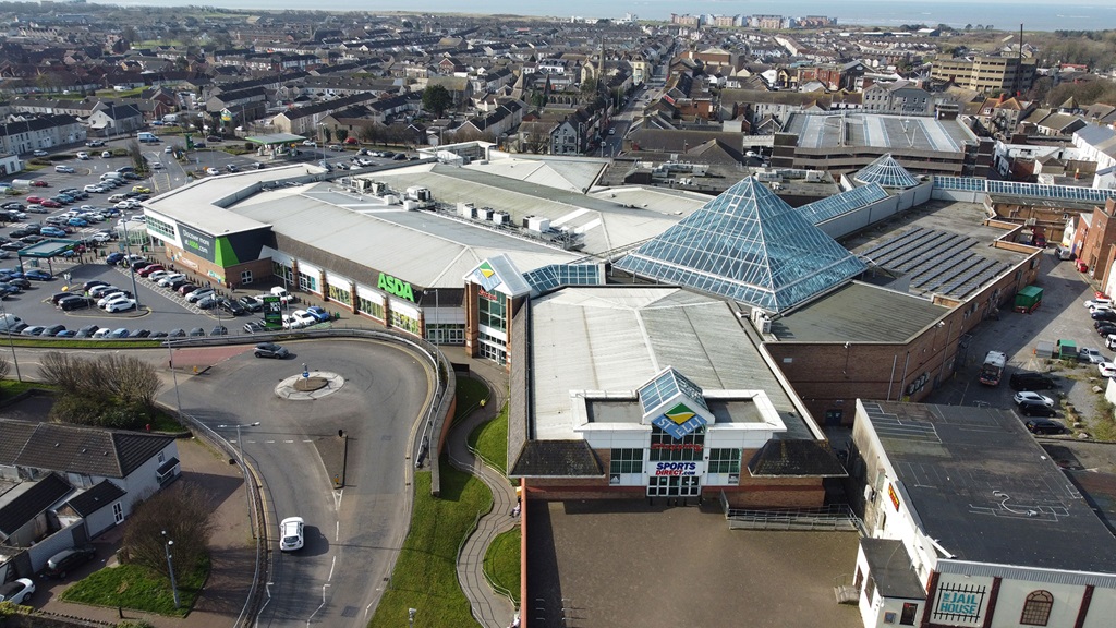 Drone shot of st Eli shopping centre (2)